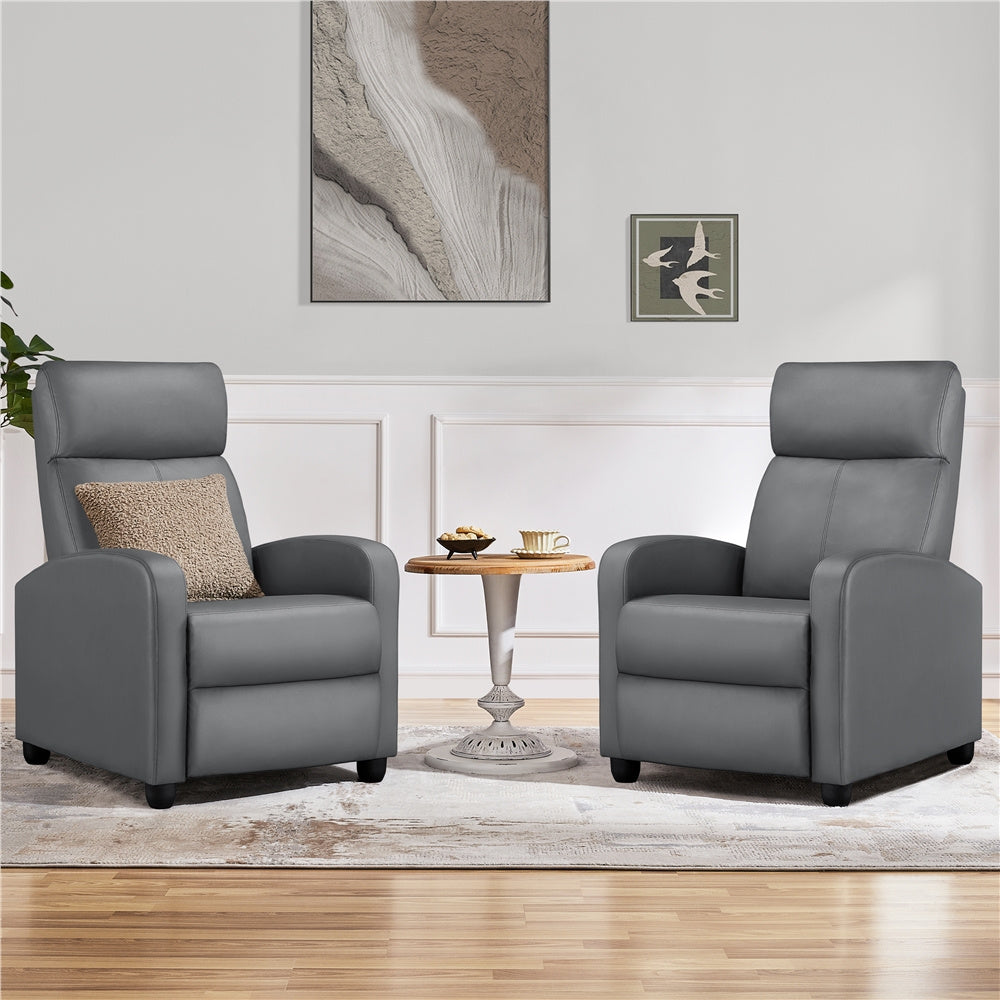 Costoffs PU Leather Recliner Chair, Modern Adjustable Single Reclining Sofa with Pocket Springs, Comfortable Upholstered Leather Armchair for Living Room, Bedroom, and Home Theater