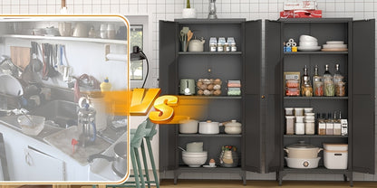Metal Storage Cabinet, Metal Kitchen Pantry Cabinet, Food Pantry Storage Cabinets With Doors And Shelves, Large Steel Storage Cabient For Dinning Room, Laundry Room, White/Black