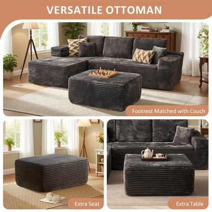 Corduroy Ottoman, Christmas Gifts Decorations Plush Chair Bean Bag Couch, Upholstered Cloud Ottoman for Boneless Couch In A Box, Modular Sectional Couches for Game & Recreation Room Furniture, Compressed Memory Foam, No Assembly Required