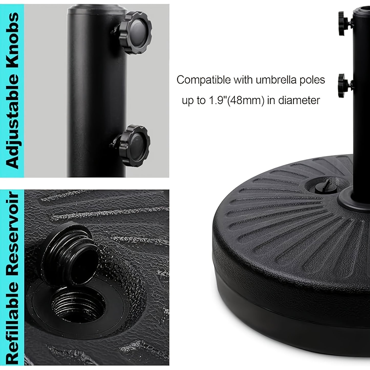 80 Lbs Patio Umbrella Base Heavy HDPE Duty Circular Water And Sand Fillable Umbrella Stand for Yard Garden Poolside-Black for Outdoor Patio Market Table Umbrella 19" Round In Black