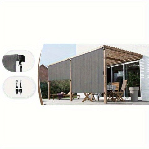 8ft X 8ft Premium Outdoor Roller Shade - Heavy Duty Cordless Patio Blind with Splicing Panels for Porch, Deck & Pergola | UV-Resistant & Water-Repellent Polyester Fabric | All-Weather Protection | Grey/ Brown