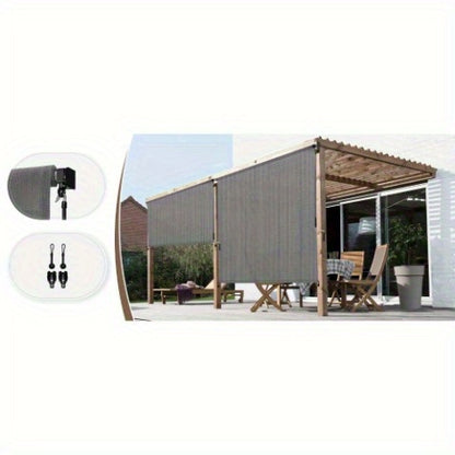 8ft X 8ft Premium Outdoor Roller Shade - Heavy Duty Cordless Patio Blind with Splicing Panels for Porch, Deck & Pergola | UV-Resistant & Water-Repellent Polyester Fabric | All-Weather Protection | Grey/ Brown