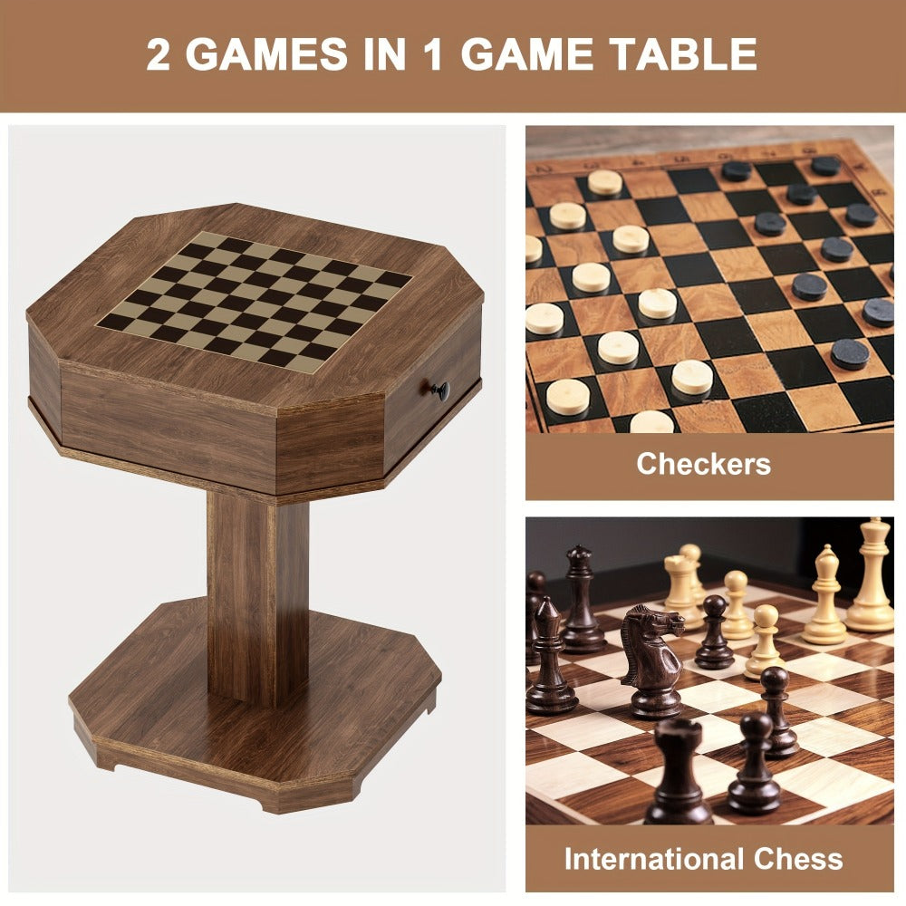 Chess & Checkers Game Table with 2 Storage Drawers - Walnut Wood Game Board Table, Family Board Game Table Doubles as Side Table, 220 LB Capacity, 23.6" Square