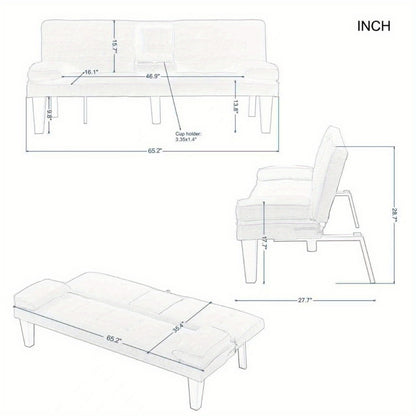 65-Inch Foldable Futon Sofa Bed with Fold-Out Lounger and Solid Wood Construction detail image - detail view 8