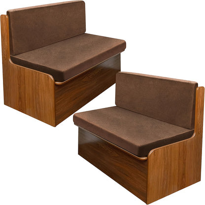 RV Dinette Cushion Covers Set of 4, Stretch Leather-Look Camper Cushion Slipcovers for Travel Trailer Couch & Booth Seat, 1 Backrest + 1 Bench Cover, Beige Brown Coffee