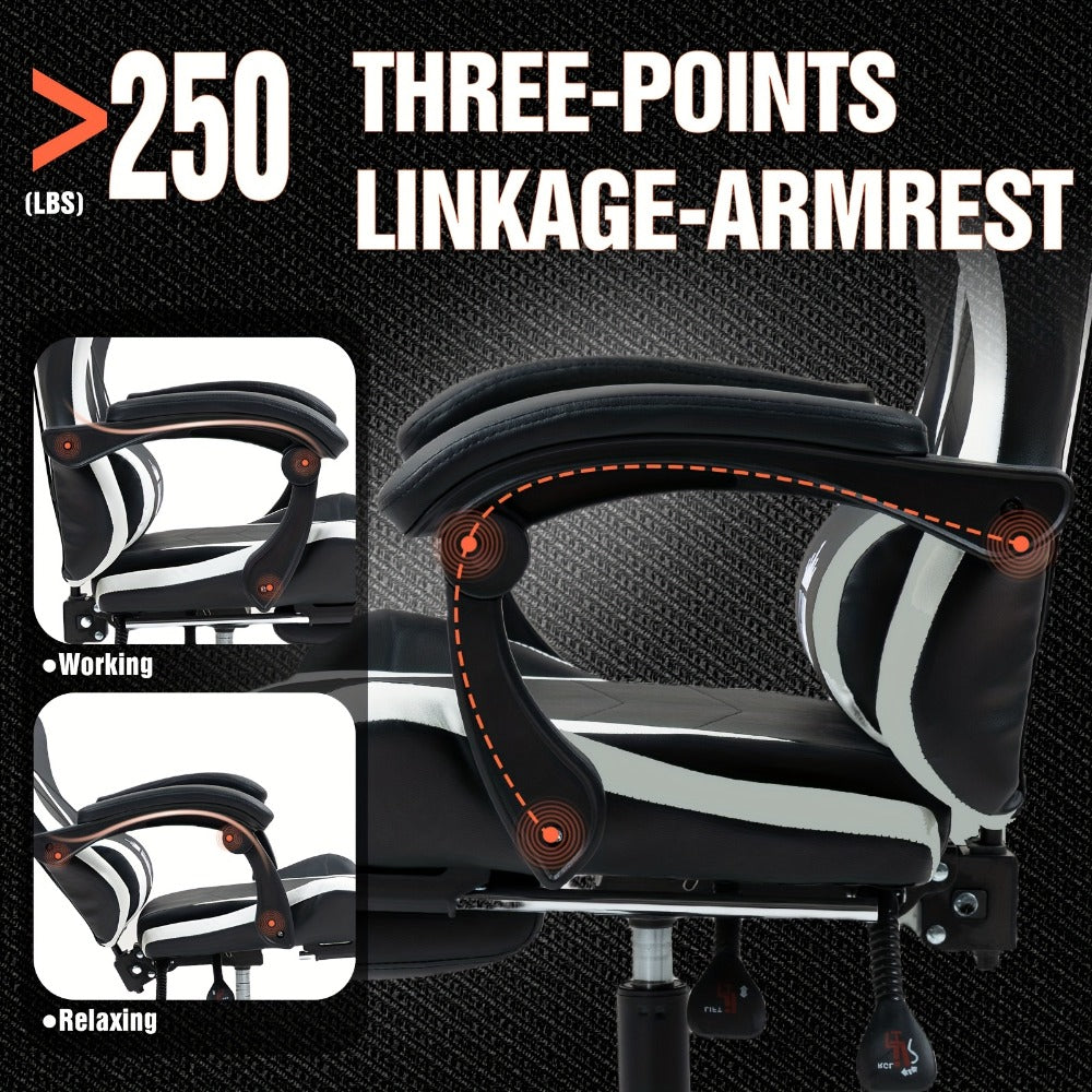 Gaming Chair with Footrest and Lumbar Support – Ergonomic Computer Chair with Swivel Seat, Adjustable Height, Headrest & Reclining Backrest for Home Office