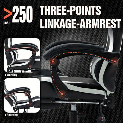 Gaming Chair with Footrest and Lumbar Support – Ergonomic Computer Chair with Swivel Seat, Adjustable Height, Headrest & Reclining Backrest for Home Office