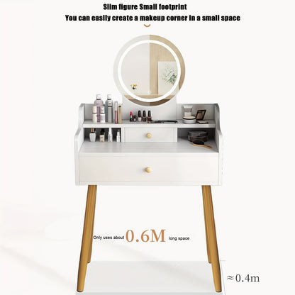 [Adjustable Makeup Table] Vanity Desk, Makeup Vanity Desk With Mirror And Lights, Makeup Vanity Desk With Drawer, Adult Bedside Table Dressing Table, Brightness Adjustable Makeup Table For Bedroom Small Space