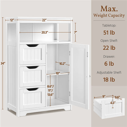 Costoffs Bathroom Storage Cabinet with Drawers, Moisture-Resistant Modern Cabinet Organizer with Multiple Tiers Shelves Storage, Easy-Clean Surface Bathroom Cabinet for Bathroom Living Room