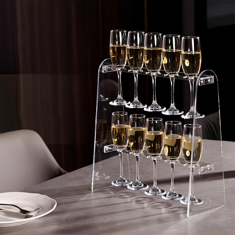 1pc 2-Tier Transparent Acrylic Champagne Glass Holder - 10-Hole Hanging Rack for Home Bar, Party, Restaurant - Space-Saving Countertop & Wall-Mountable Display Organizer, Champagne Decor, Party Drink Accessory, Sleek Drinkware, Polished Finish