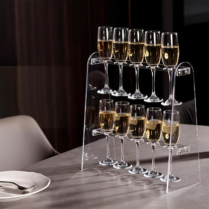1pc 2-Tier Transparent Acrylic Champagne Glass Holder - 10-Hole Hanging Rack for Home Bar, Party, Restaurant - Space-Saving Countertop & Wall-Mountable Display Organizer, Champagne Decor, Party Drink Accessory, Sleek Drinkware, Polished Finish