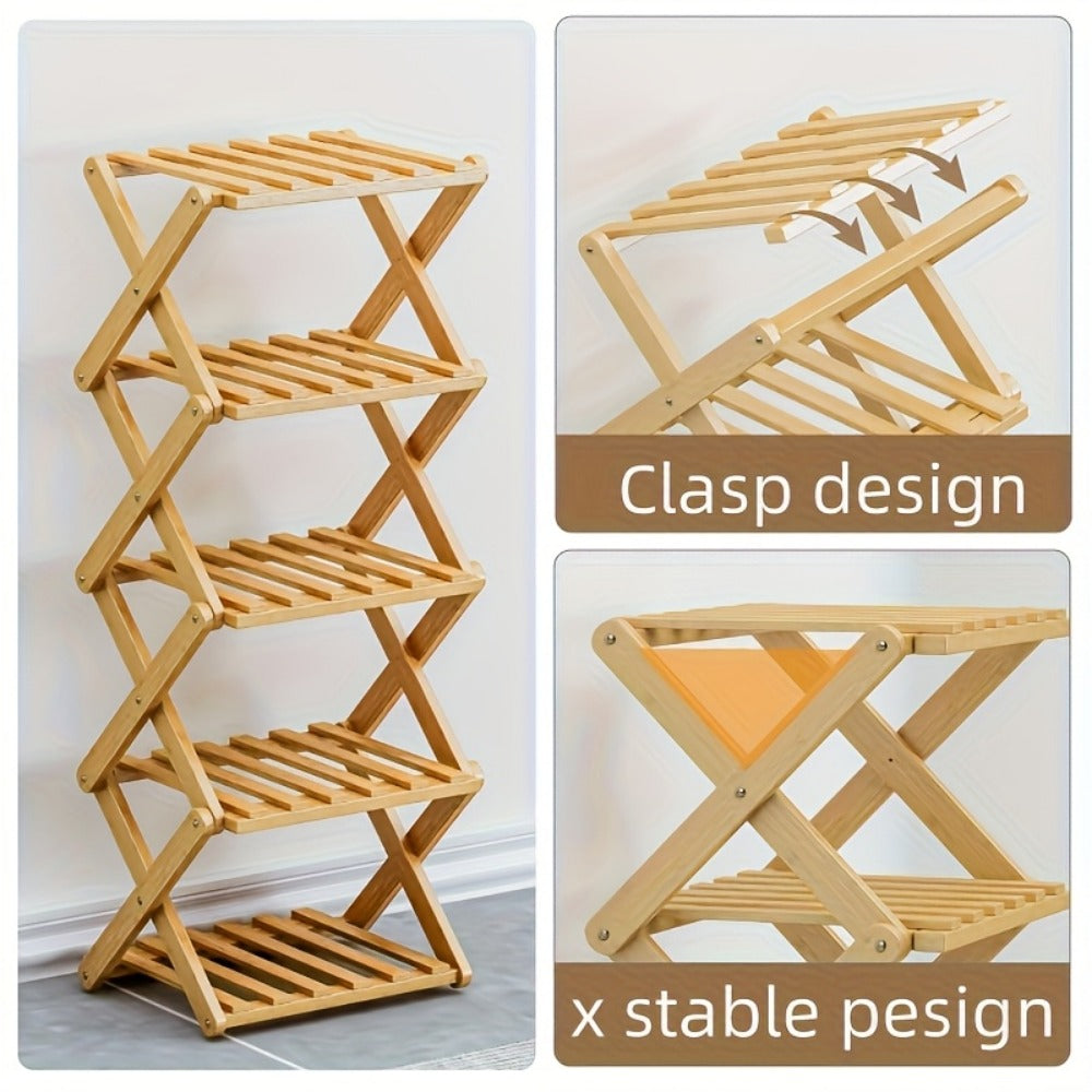 Foldable Bamboo Shoe Rack – No Assembly Required, Instant Use, Space-Saving Shoe Organizer for Bedroom, Living Room, Hall & Wardrobe