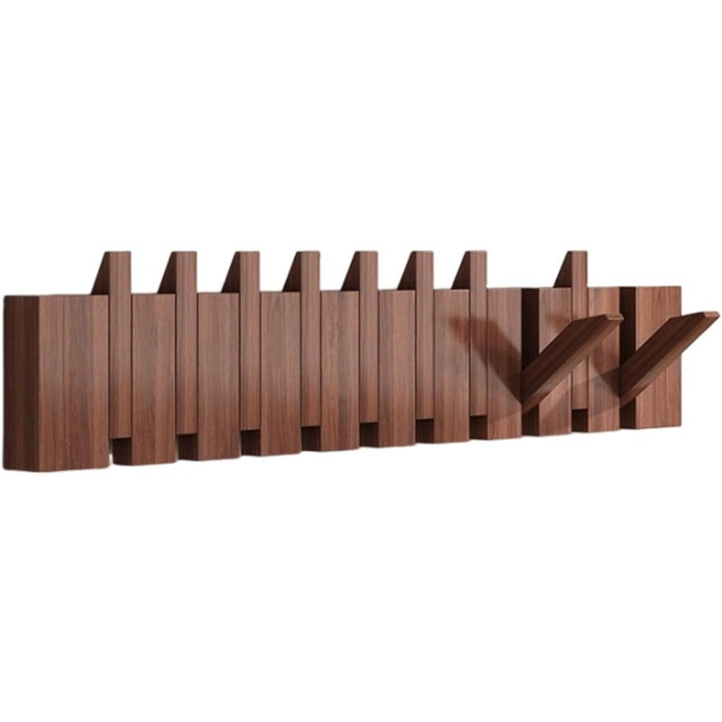 1pc Natural Wood Wall-Mounted Coat Rack with 10 Hooks - Piano-Shaped Accordion Design, Walnut Finish, Space-Saving Vertical Storage for Entryway, Bedroom, Bathroom - Easy Assembly, No Batteries/Electricity, Durable Multi-Purpose Organizer for Coats, Hats,