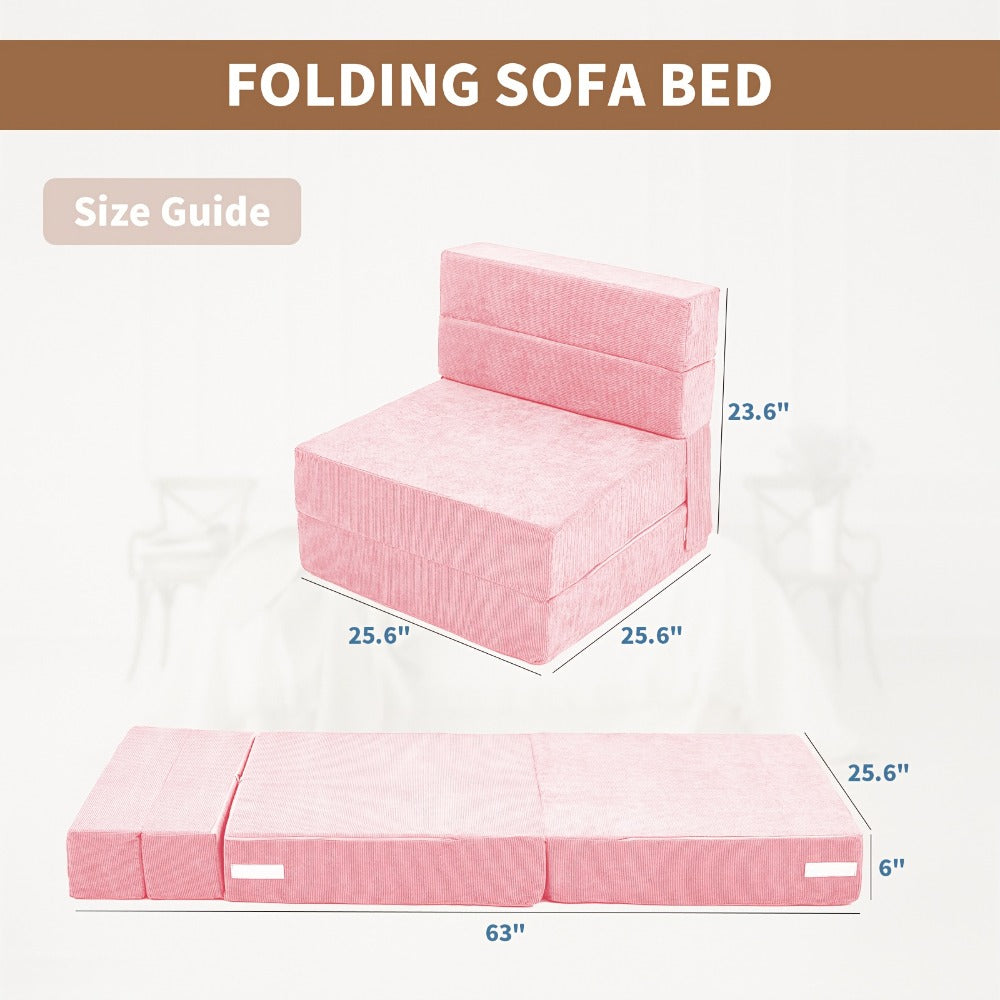 Tri-Fold Folding Mattress Floor Sofa Bed, Portable Memory Foam Sleeping Mat Convertible Couch for Adults Camping Guest, 63"×25.6"×6" - Furn Mivo