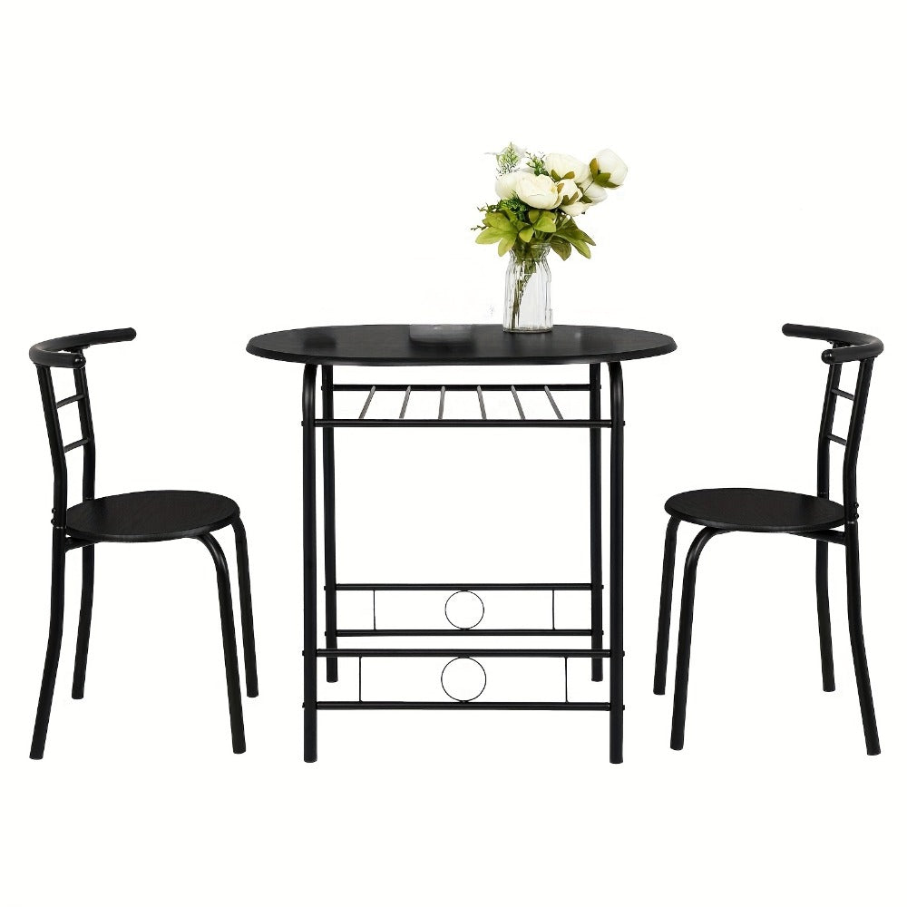 3 Piece Dining Table Set for 2 Small Kitchen Table and 2 Chairs with Wine Rack Metal Frame for Dining Room Apartment Living Room Small Space
