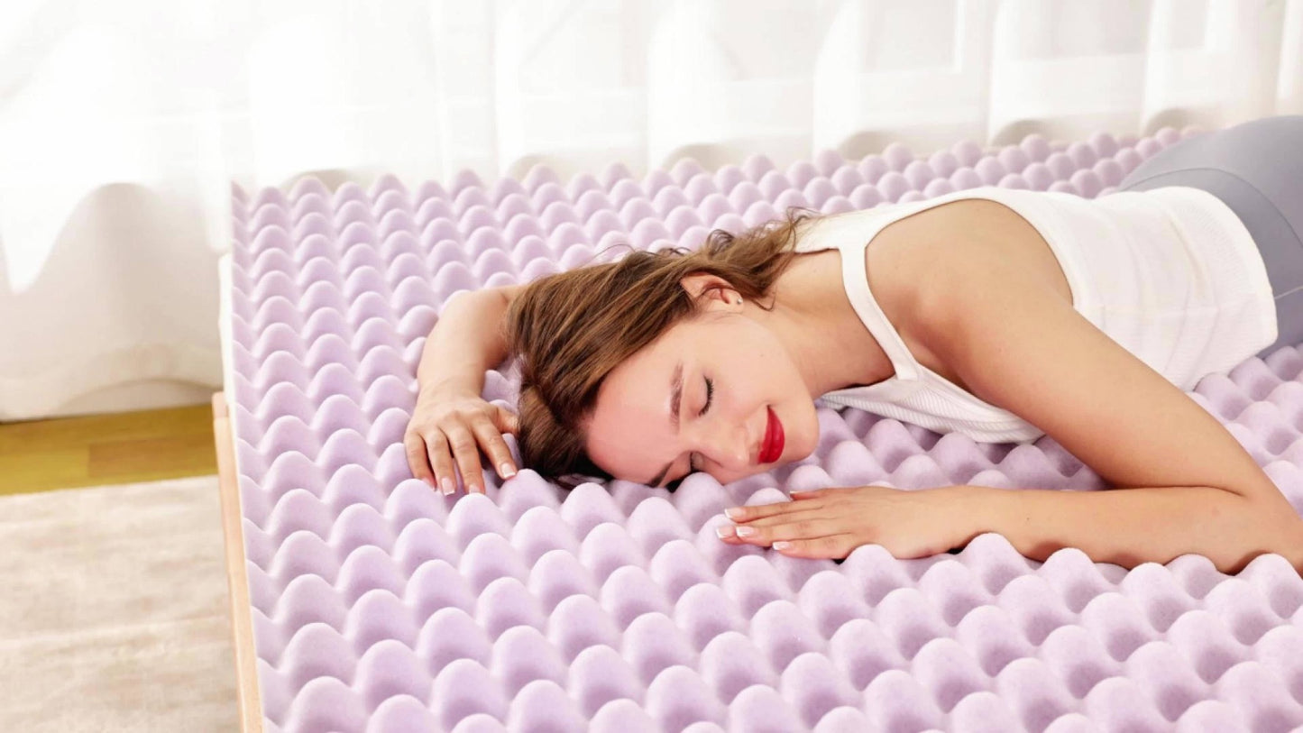 Egg Crate Mattress Topper Lavender Infused Memory Foam 2 3 4 Inch, Cooling Ventilated Soft Bed Topper for Pressure Relief & Support, Twin Full Queen King, Mattress Topper in a Box