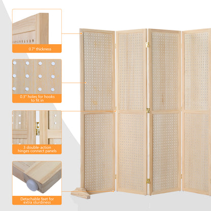 VINGLI Freestanding Pegboard with Support Feet, 5 FT Wood Room Divider Display Board Organizer, Folding Privacy Screen Partition Space Separator for Craft Shows Events Retail