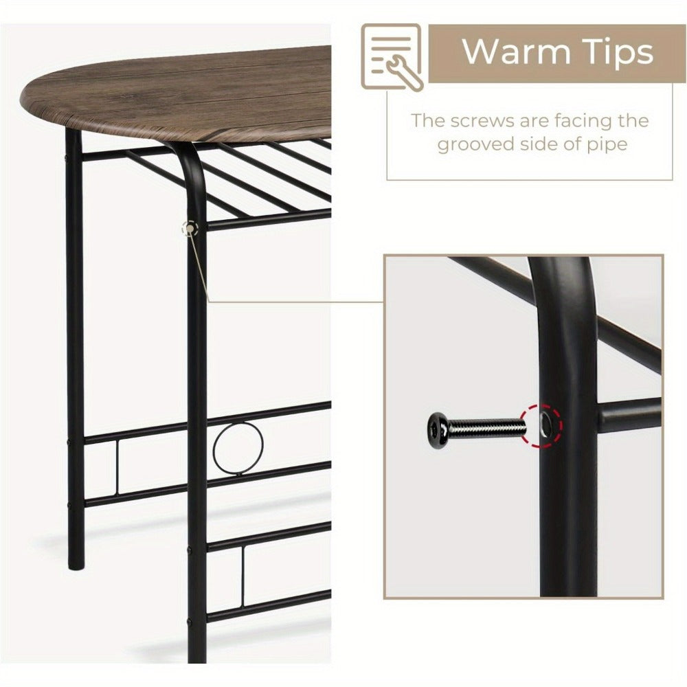 3 Piece Dining Table Set for 2 Small Kitchen Table and 2 Chairs with Wine Rack Metal Frame for Dining Room Apartment Living Room Small Space