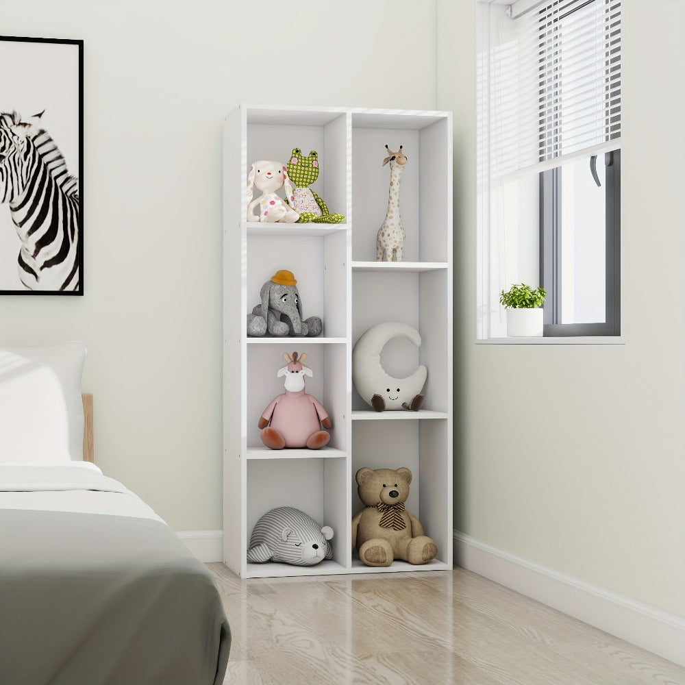 7-Cube Bookcase Storage Organizer with Open Shelves – Engineered Wood Cube Shelf Unit for Living Room, Bedroom, Home Office & Kids Room, White, Grey, White/Pink