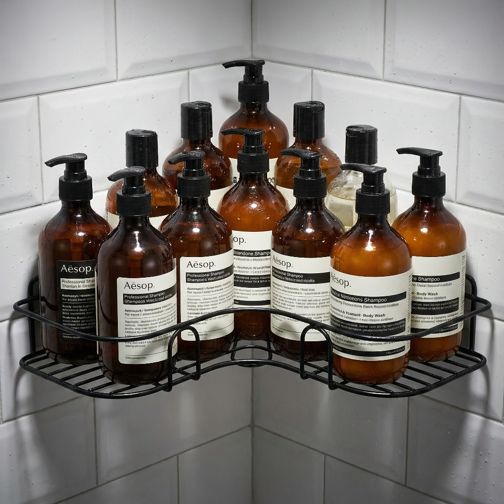 4pcs Bathroom Corner Shelf Set - Wall-Mounted Storage Rack for Shower And Kitchen, Home Use in Black Metal Without Drilling