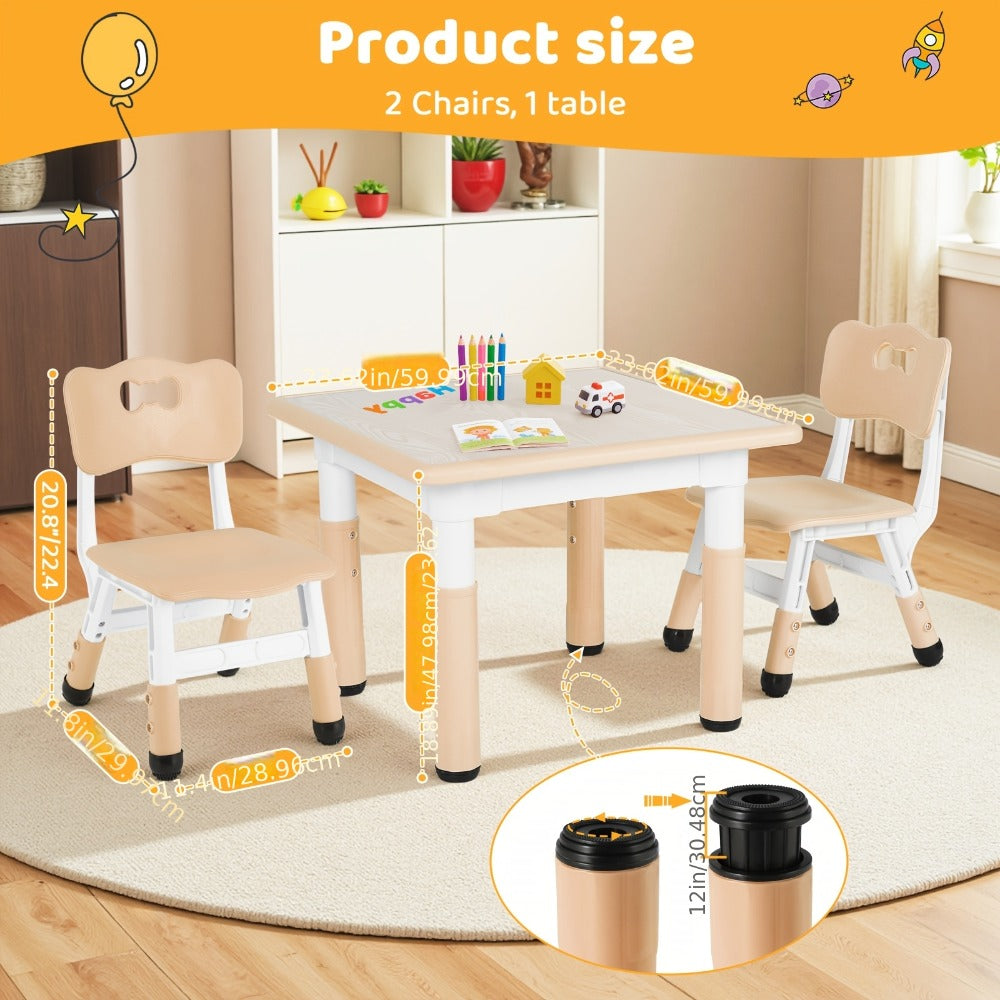 LIFERUN Adjustable Height Kids Table and Chair Set with Non-Slip Legs & Easy-Clean Surface - 23.6" Long x 23.6" Wide, Beige Plastic Construction, Daycare, Home - Ideal For Boys & Girls, Kids Table And Chairs, Height Adjustable Table And Chair Set