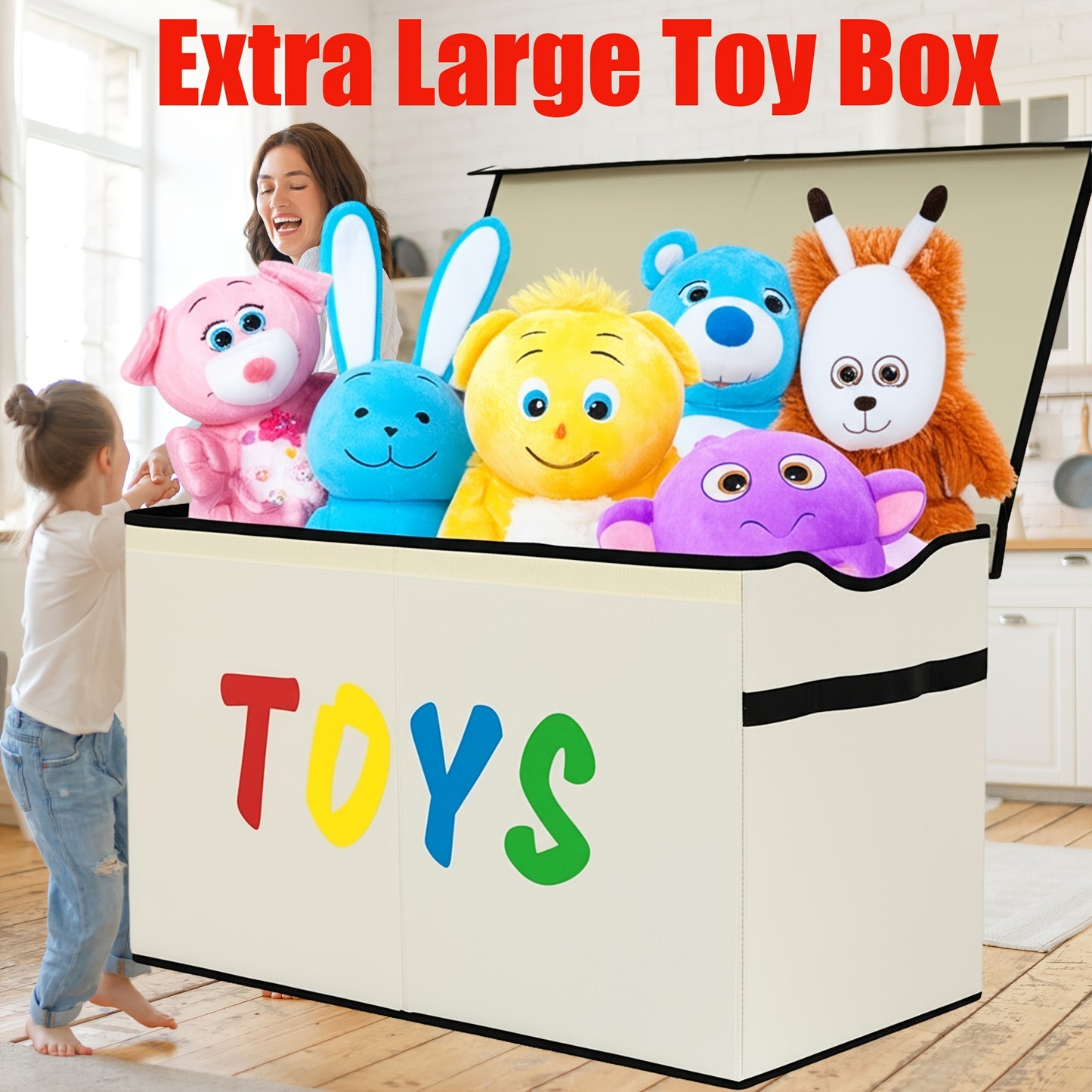 Kids Box Chest - Extra Large Lightweight Collapsible Storage Organizer Boxes Bins Baskets for Children, Boys, Girls, for nursery Room, Playroom, Closet Home Storage Boxes with Big Handles for Nursery, 26.8"X13.8"X16"