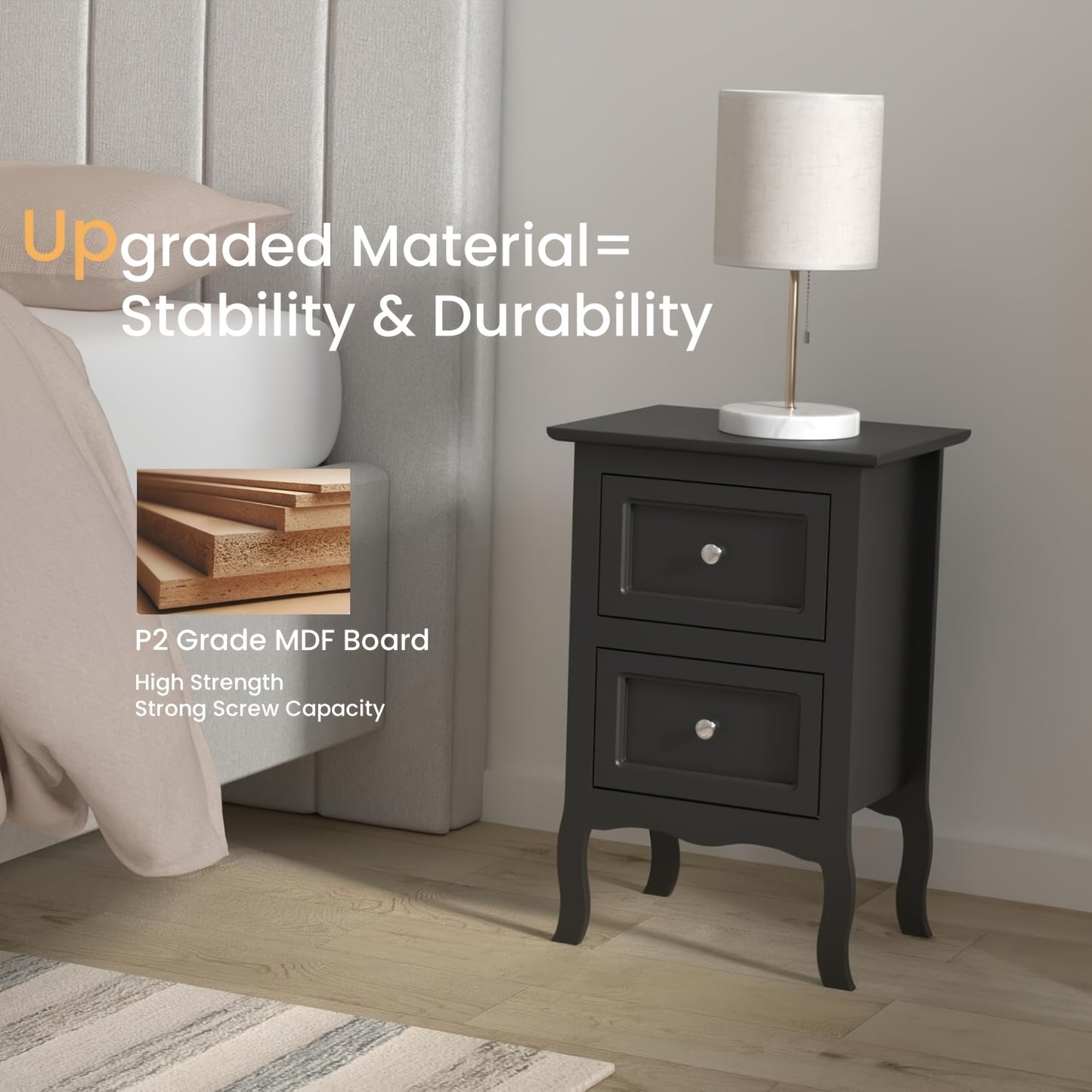 LEADZM 2pcs Country Style Nightstand, Wood Nightstands With 2 Drawers, Bed Side Table/ Night Stand For Bedroom, College Dorm, Living Room