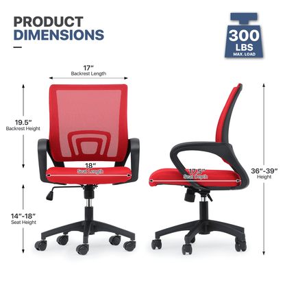 Mesh Office Home Chair, Mid Back Ergonomic Rolling Swivel Chair with Padded Seat and Armrest