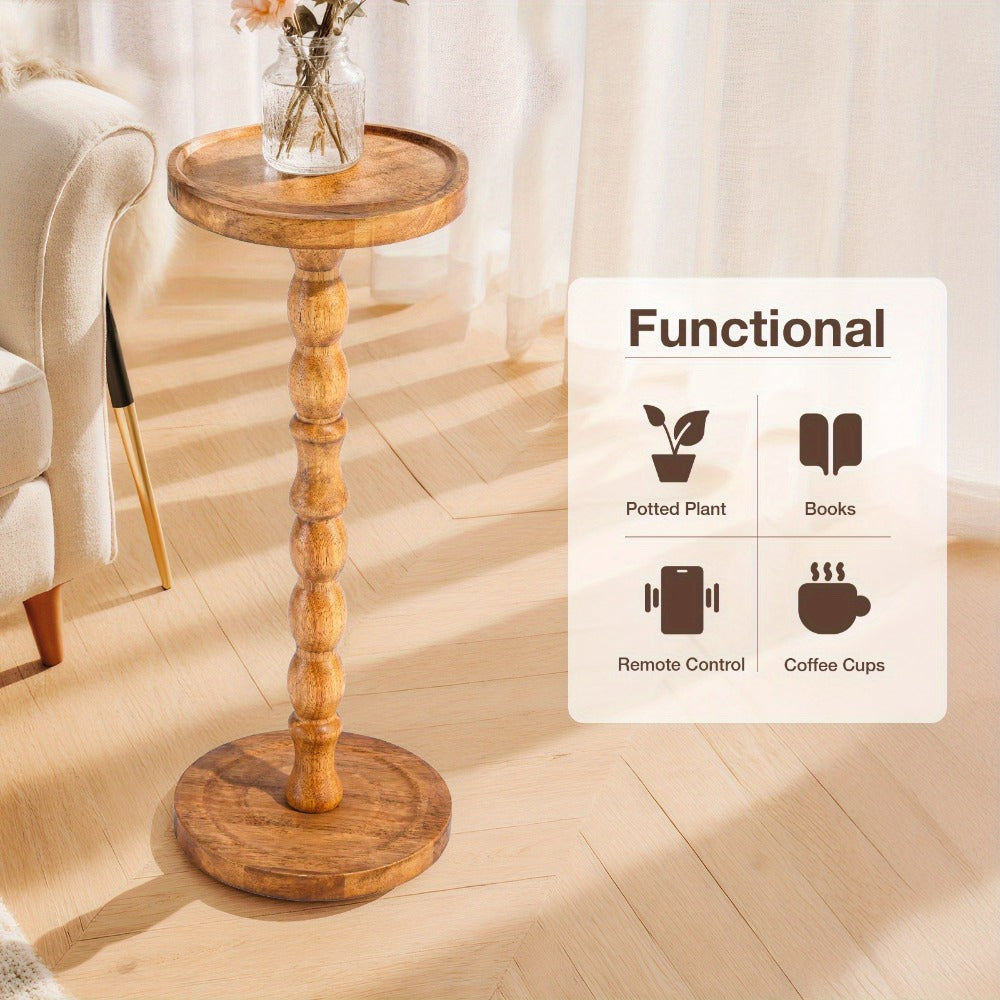 Small Side Table with Solid Wood Legs Modern Accent Table for Living Room Bedroom & Office - Plant Stand Coffee Table End Table for Small Spaces | Walnut Black Round Table Options