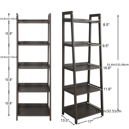 5 Tier Bookshelf, Modern Open Bookcase, Ladder Bookshelf Open Storage Rack Wood Ladder Shelf, Bookcase Shelf Storage Organizer, Industrial Book Shelves for Home