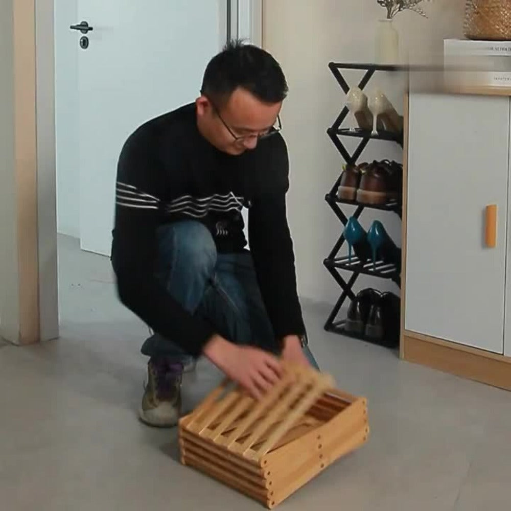 Foldable Bamboo Shoe Rack – No Assembly Required, Instant Use, Space-Saving Shoe Organizer for Bedroom, Living Room, Hall & Wardrobe