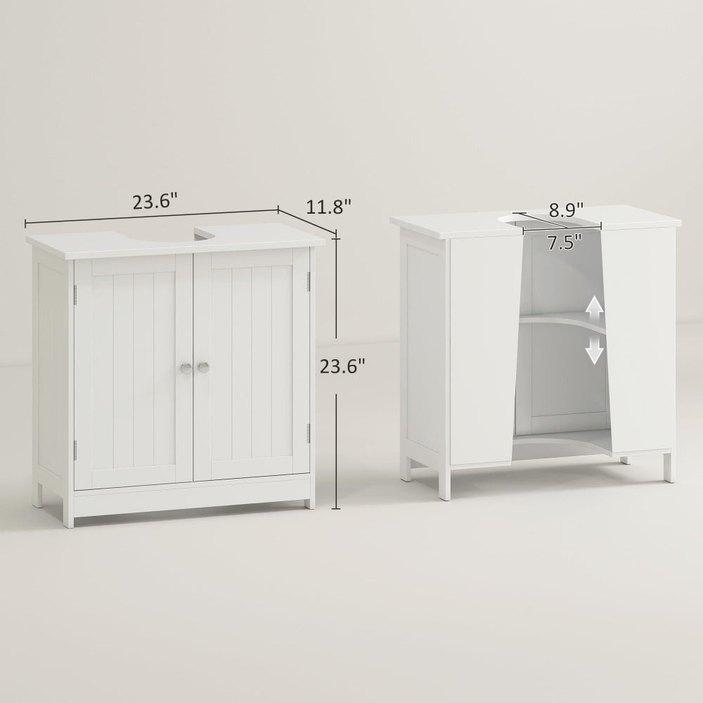 Under Sink Bathroom Cabinet with 2 Doors and Shelf White, Pedestal Sink Vanity Storage Organizer for Bathroom Toiletries & Cleaning Supplies