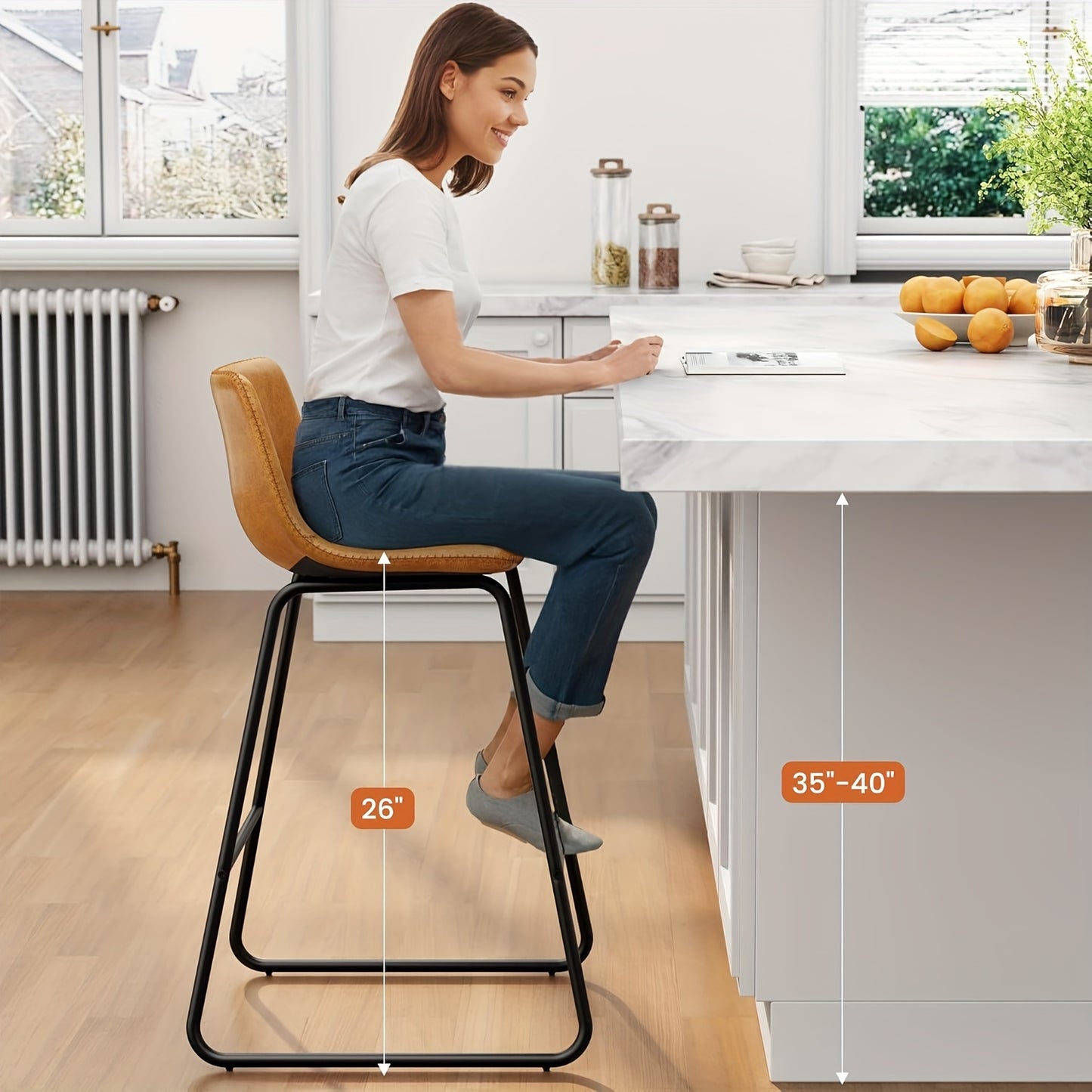 Bar Stools Set Of 3/2, Faux Leather Counter Height Bar Stools, 26" Modern Barstools With Metal Legs & Footrest, Upholstered Armless Counter Chairs With Soft Cushion Back For Kitchen Island, Living Room