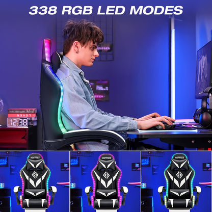Gaming Chair with LED Light, Computer Chair with Footrest And Lumbar Support, Height Adjustable Game Chair with 360° Swivel Seat And Headrest for Office Or Gaming