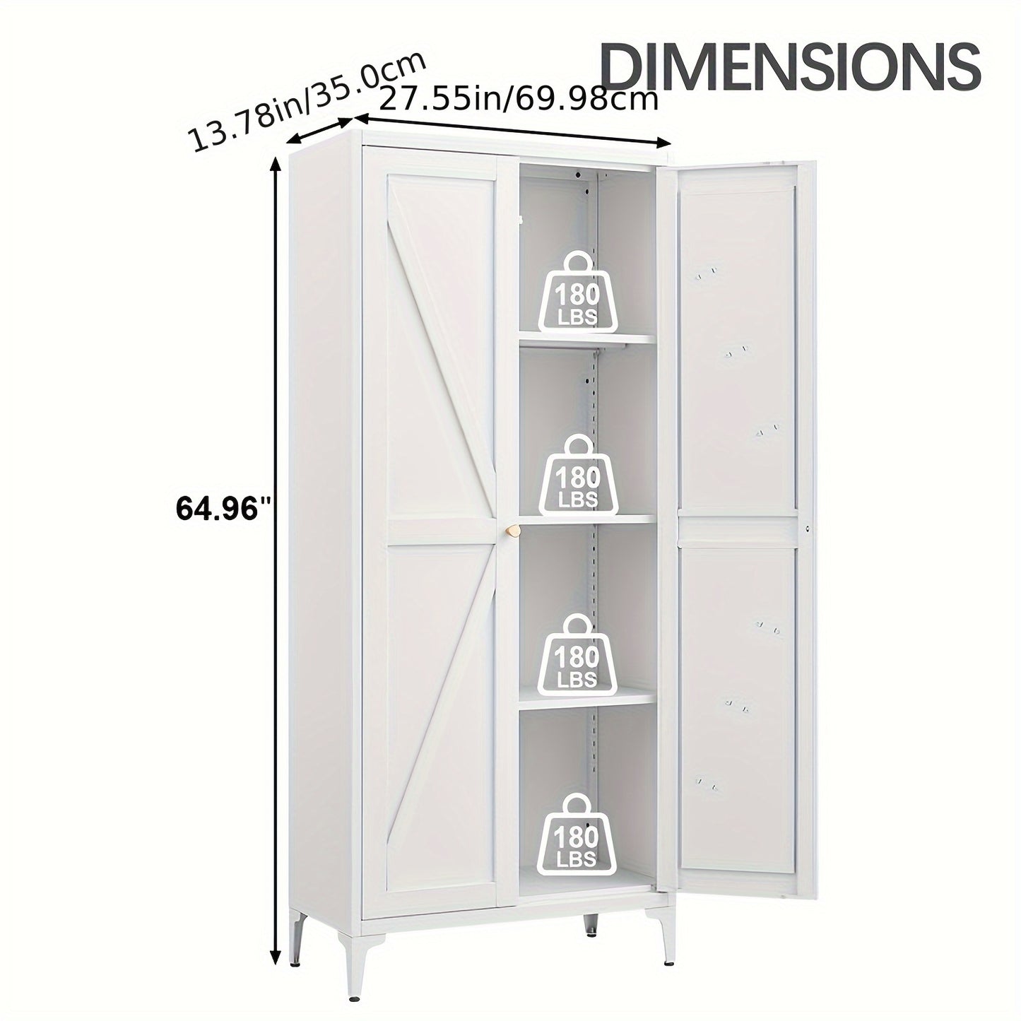 Metal Storage Cabinet, Metal Kitchen Pantry Cabinet, Food Pantry Storage Cabinets With Doors And Shelves, Large Steel Storage Cabient For Dinning Room, Laundry Room, White/Black