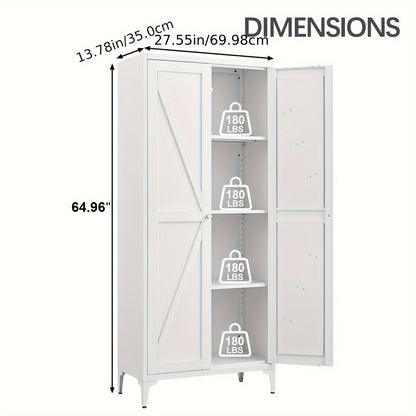 Metal Storage Cabinet, Metal Kitchen Pantry Cabinet, Food Pantry Storage Cabinets With Doors And Shelves, Large Steel Storage Cabient For Dinning Room, Laundry Room, White/Black