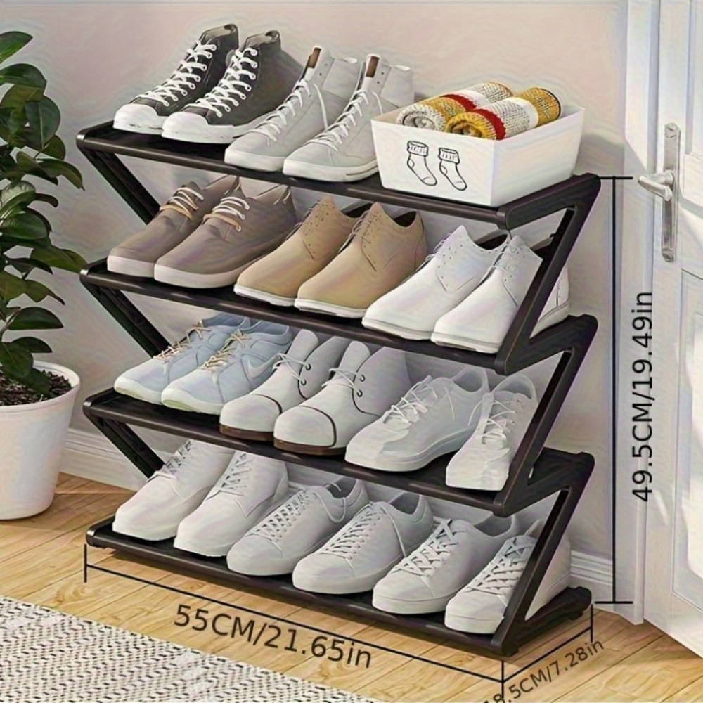 Foldable Z-Design Shoe Rack Large Capacity Non-Woven Entryway Shoe Organizer – Space-Saving Portable Shoe Storage for Foyer, Hallway & Door, Black & Pink
