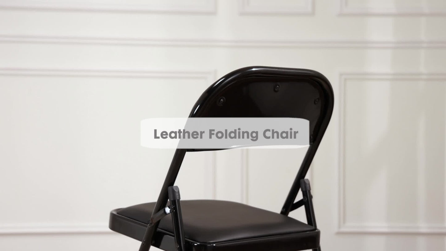 PU Leather Folding Chairs with Padded Seats & Steel Frame, Portable Stackable Chairs for Events Weddings Dining Home Office Church, 2 4 8 10 12 20 Packs Available in Khaki Black Grey