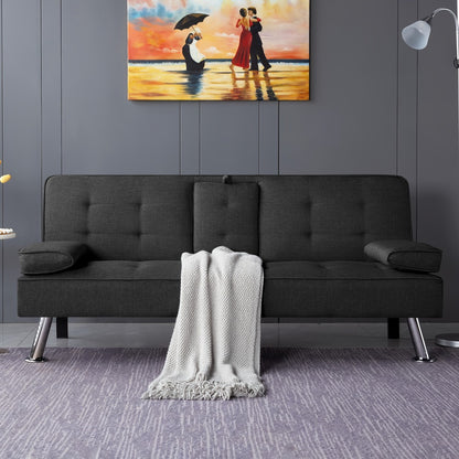 67-Inch Futon Sofa Bed with Fold-Out Lounger and Adjustable Backrest detail image - detail view 21