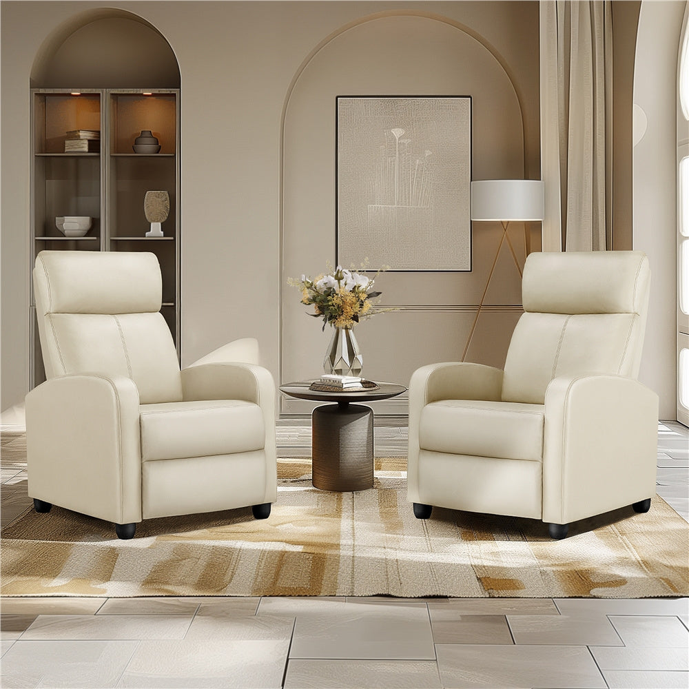 Costoffs PU Leather Recliner Chair, Modern Adjustable Single Reclining Sofa with Pocket Springs, Comfortable Upholstered Leather Armchair for Living Room, Bedroom, and Home Theater
