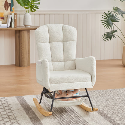 Rocking Chair for Nursery, Upholstered Glider with High Backrest, for Nursery Rocker Comfortable Stylish Accent Armchair for Living Room