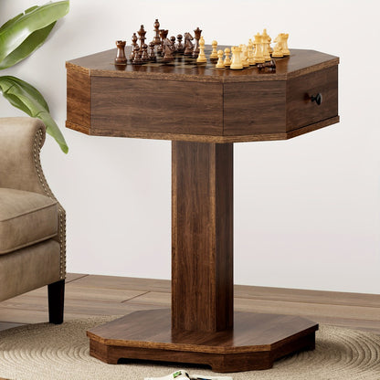 SOGES 2-Drawer Chess And Checkers Game Board Table, Combo Table For Chess And Checkers, Family Board Game Chess Table, Walnut Color