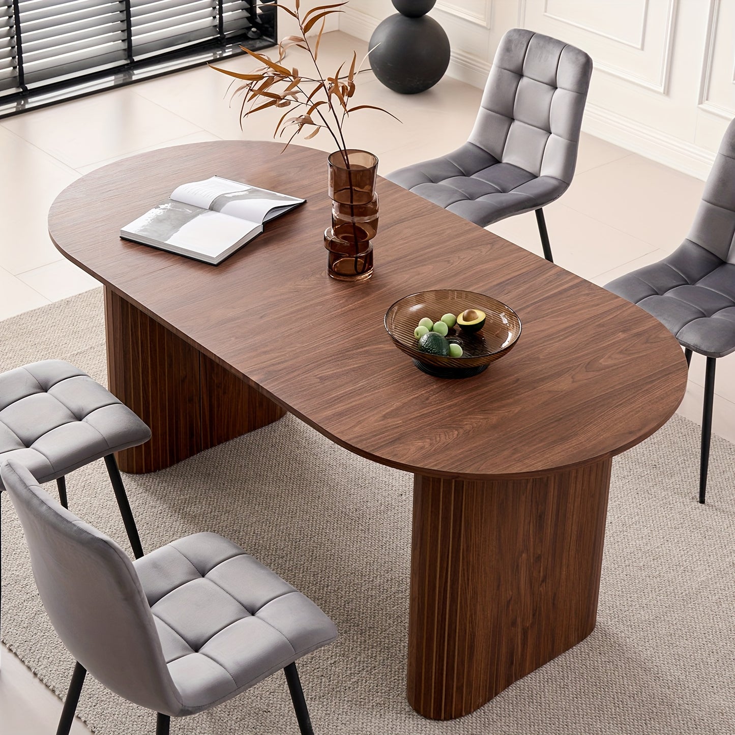 70.8" Oval Dining Table for 4 6 Person, Mid-century Modern Farmhouse Kitchen Table, Wood-grain Patterned Rustic Dinner Table for Breakfast Dining Reception Room(Only Table)
