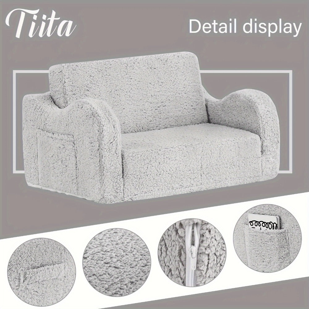 Tiita Kids Sofa Chair, 2 In 1 Fold Out Couch, Comfy Kids Sofa For Playroom-Extra Soft 2 Seats, Glow In The Dark Children Couch To Lounger For Girls Boys