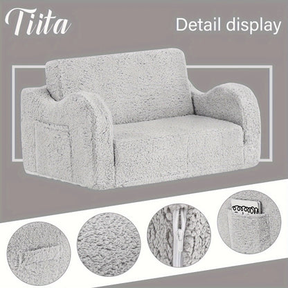 Tiita Kids Sofa Chair, 2 In 1 Fold Out Couch, Comfy Kids Sofa For Playroom-Extra Soft 2 Seats, Glow In The Dark Children Couch To Lounger For Girls Boys