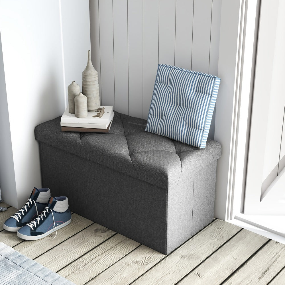 Folding Storage Ottoman Bench Multi-Purpose Heavy Duty Indoor Outdoor Seat, Easy-Clean Non-Porous Surface for Living Room Bedroom Patio Garden, 15 30 43 Inch Set Options Grey