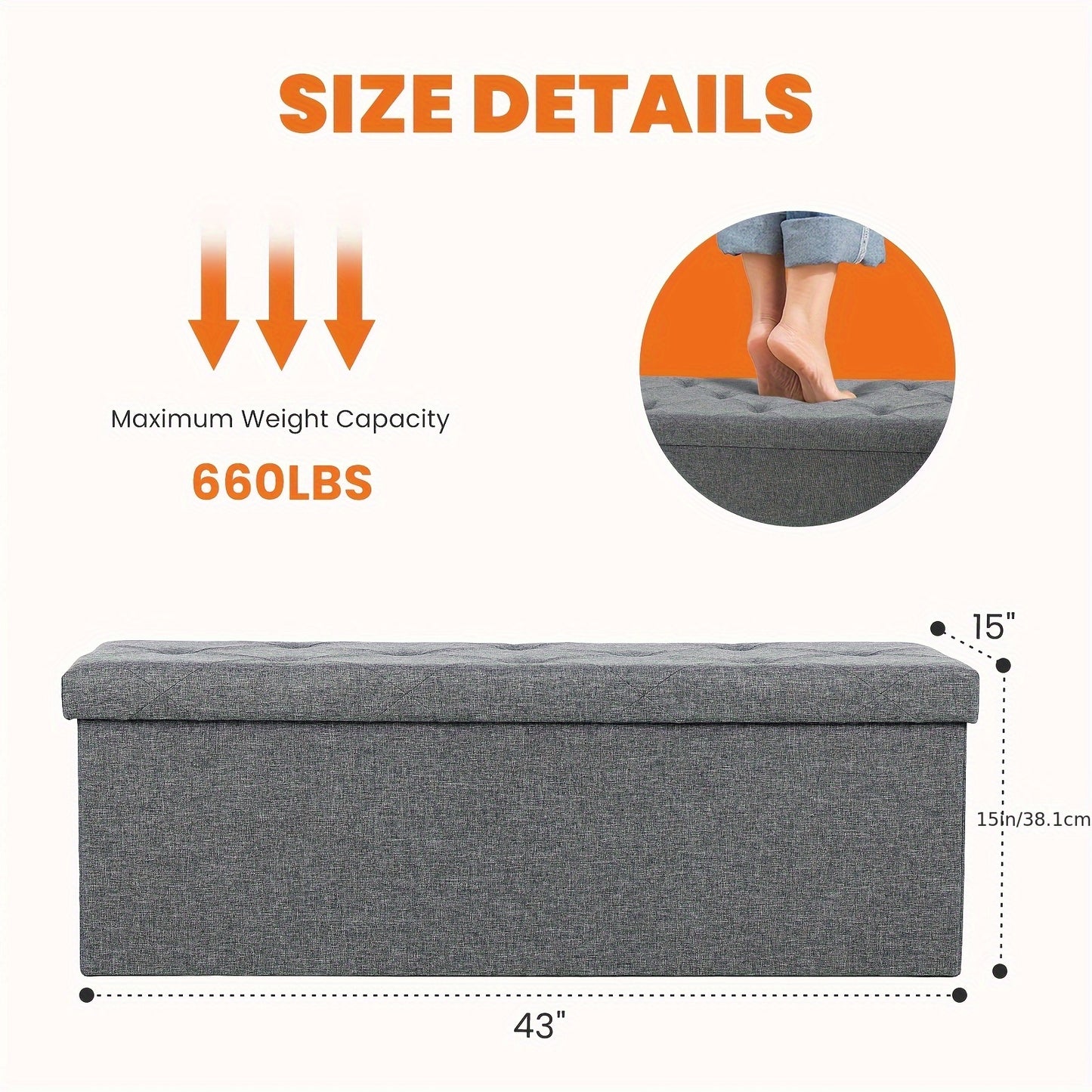 Storage Ottoman Bench, FoldingOttoman Stool, Ottoman with Storage, StorageChest, End Of Bed Bench, Padded Seat, StorageBench with Seating for Bedroom, Living Room, Mother's Day Thoughtful Gift