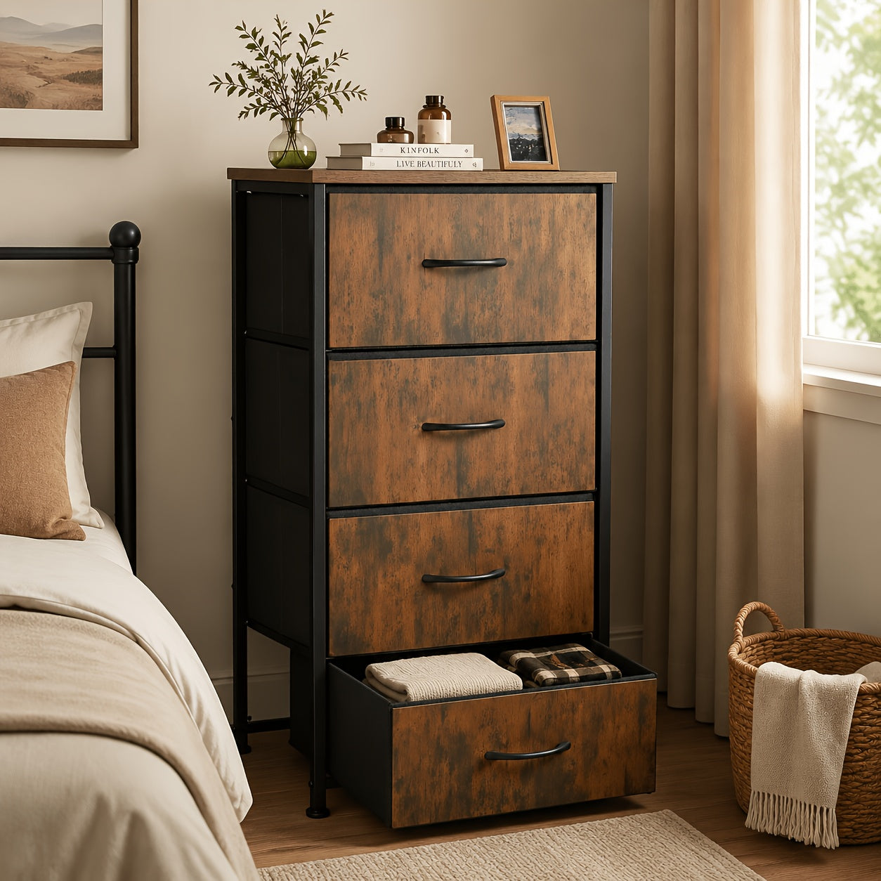 [Storage Cabinet Tower] 4/7/8/9-Drawer Home Display Cabinet, Storage Cabinet, Tall Dressing Table Fabric Storage Tower, Wooden Top, Suitable For Wardrobes, Entrances, Living Rooms, Can Be Purchased Individually Or Multiple As Needed