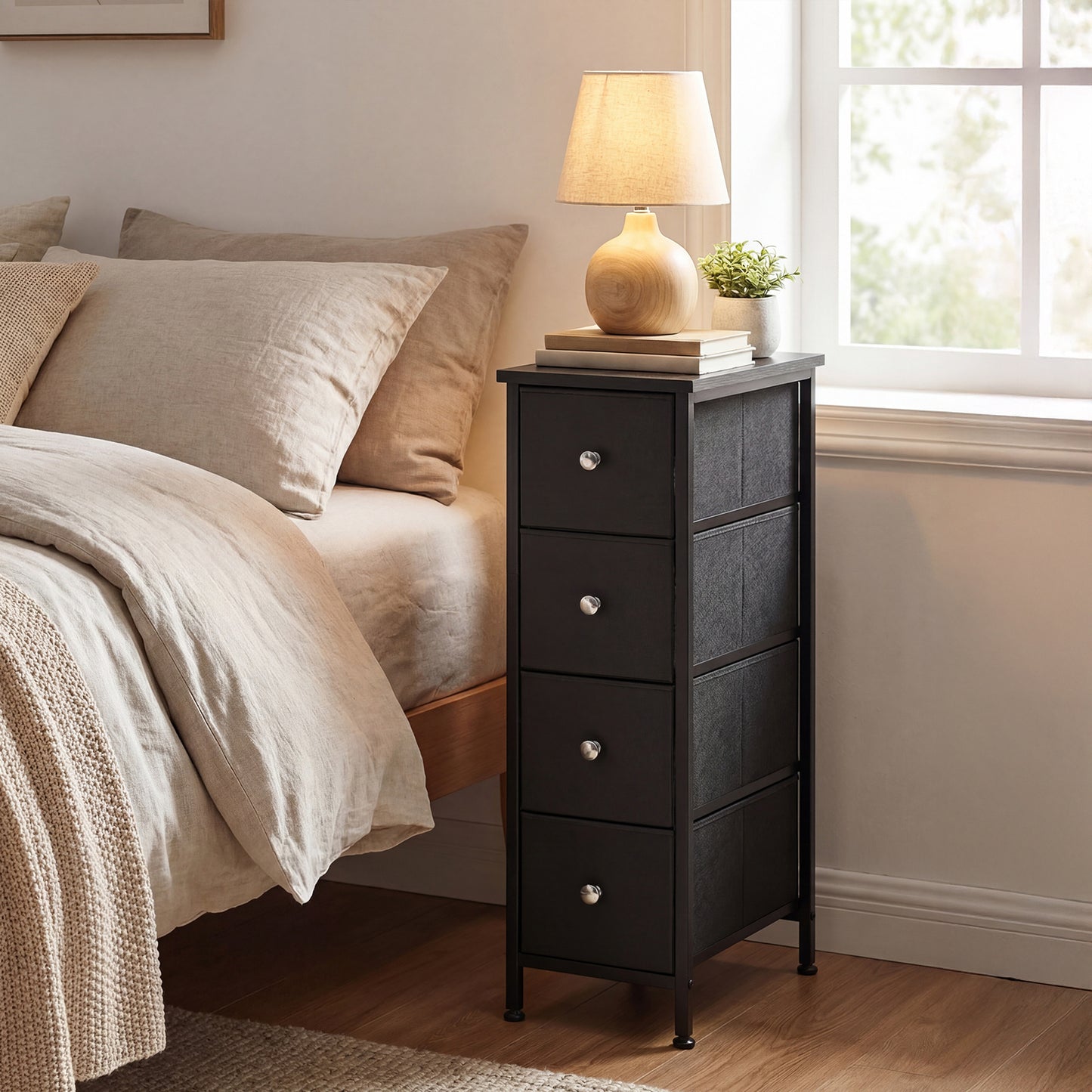 WHONLINE 4-Tier Tall Narrow Storage Cabinet, 29.5*16.5*9.5in, Slim Bathroom Organizer, Storage Cabinet for Small Space, Bathroom, Kitchen, Bathroom Organization, Kitchen Organization, Slim Design, Compact Storage, Easy to install