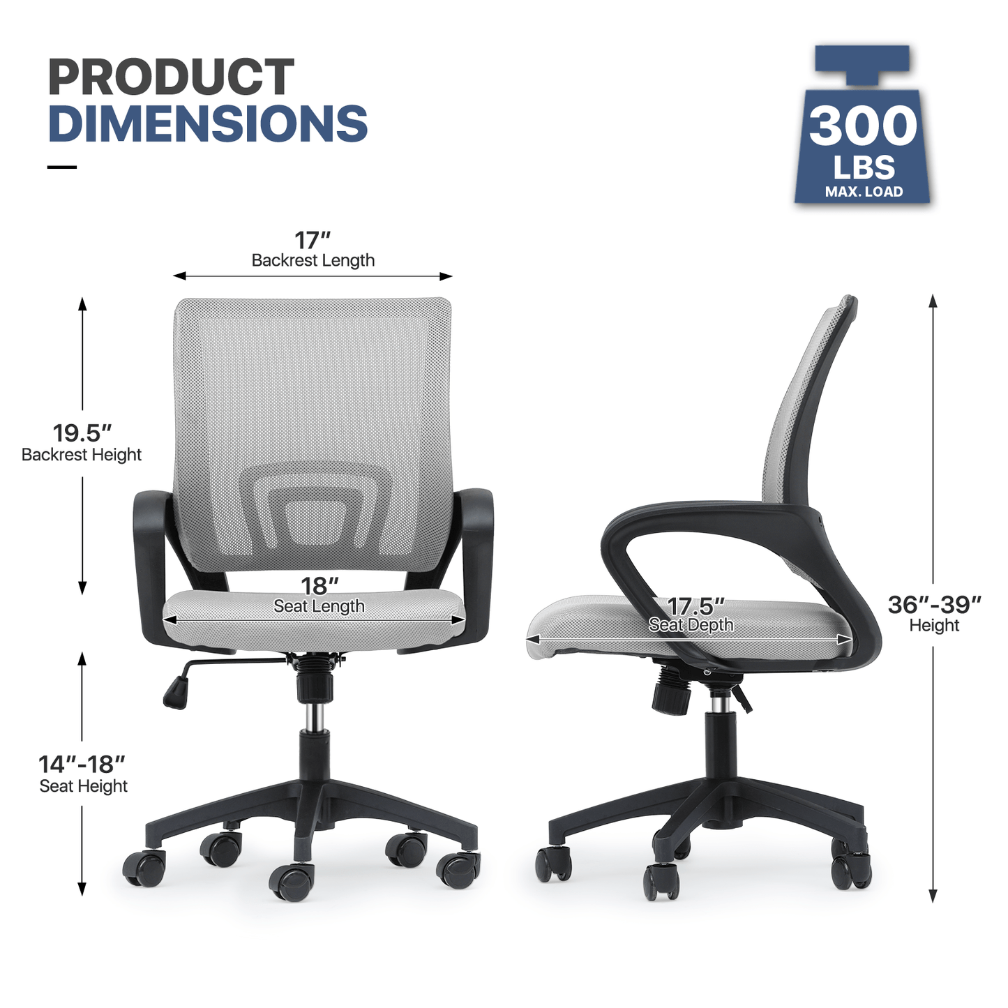 Mesh Office Home Chair, Mid Back Ergonomic Rolling Swivel Chair with Padded Seat and Armrest